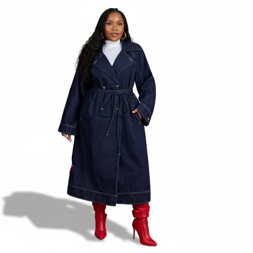 Denim Belted Trench Coat