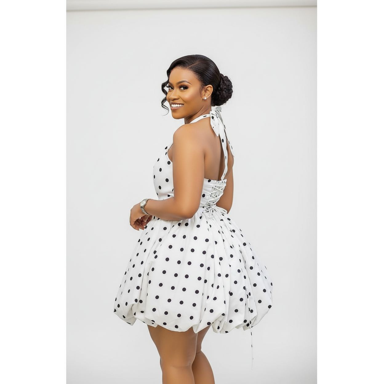 White & Black Polka Dot Mini Dress