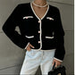 Pearl Button Trim Knitted Cardigan