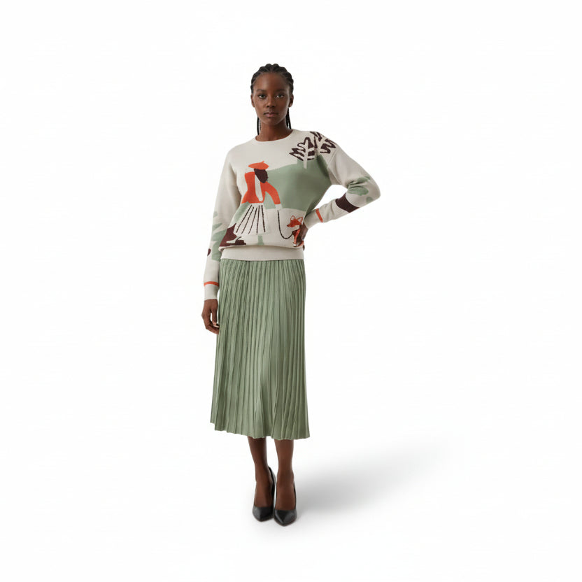 Two-piece Knitted Sweater &  Pleated Skirt Set