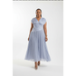 V-Neck Short Sleeve Solid Color Rayon Blend Fitted Maxi Dress