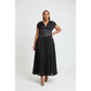 V-Neck Short Sleeve Solid Color Rayon Blend Fitted Maxi Dress