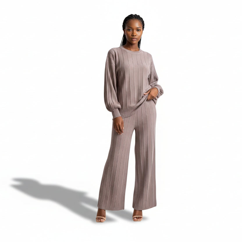 Long-Sleeve Top and Matching Wide-Leg Trousers