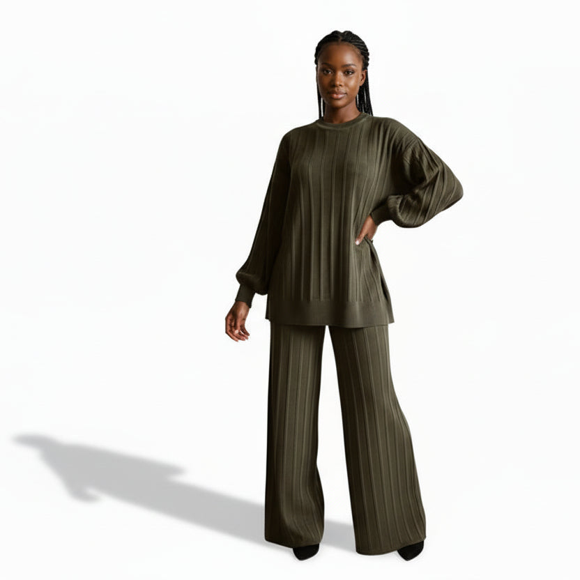 Long-Sleeve Top and Matching Wide-Leg Trousers