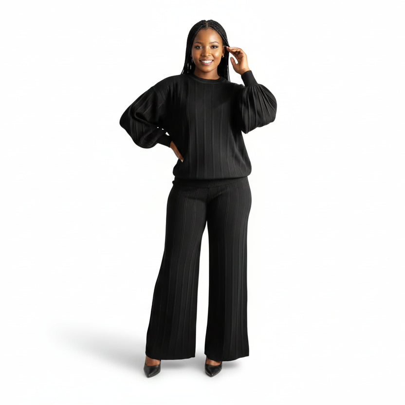 Long-Sleeve Top and Matching Wide-Leg Trousers