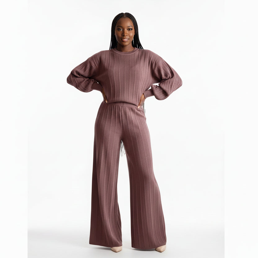 Long-Sleeve Top and Matching Wide-Leg Trousers