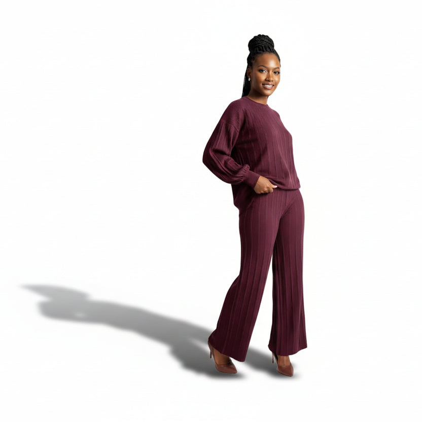 Long-Sleeve Top and Matching Wide-Leg Trousers