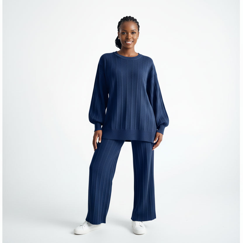 Long-Sleeve Top and Matching Wide-Leg Trousers