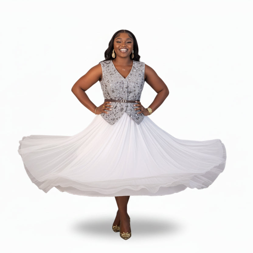 Sequined Vest & Tulle Midi Skirt 2 Piece Set