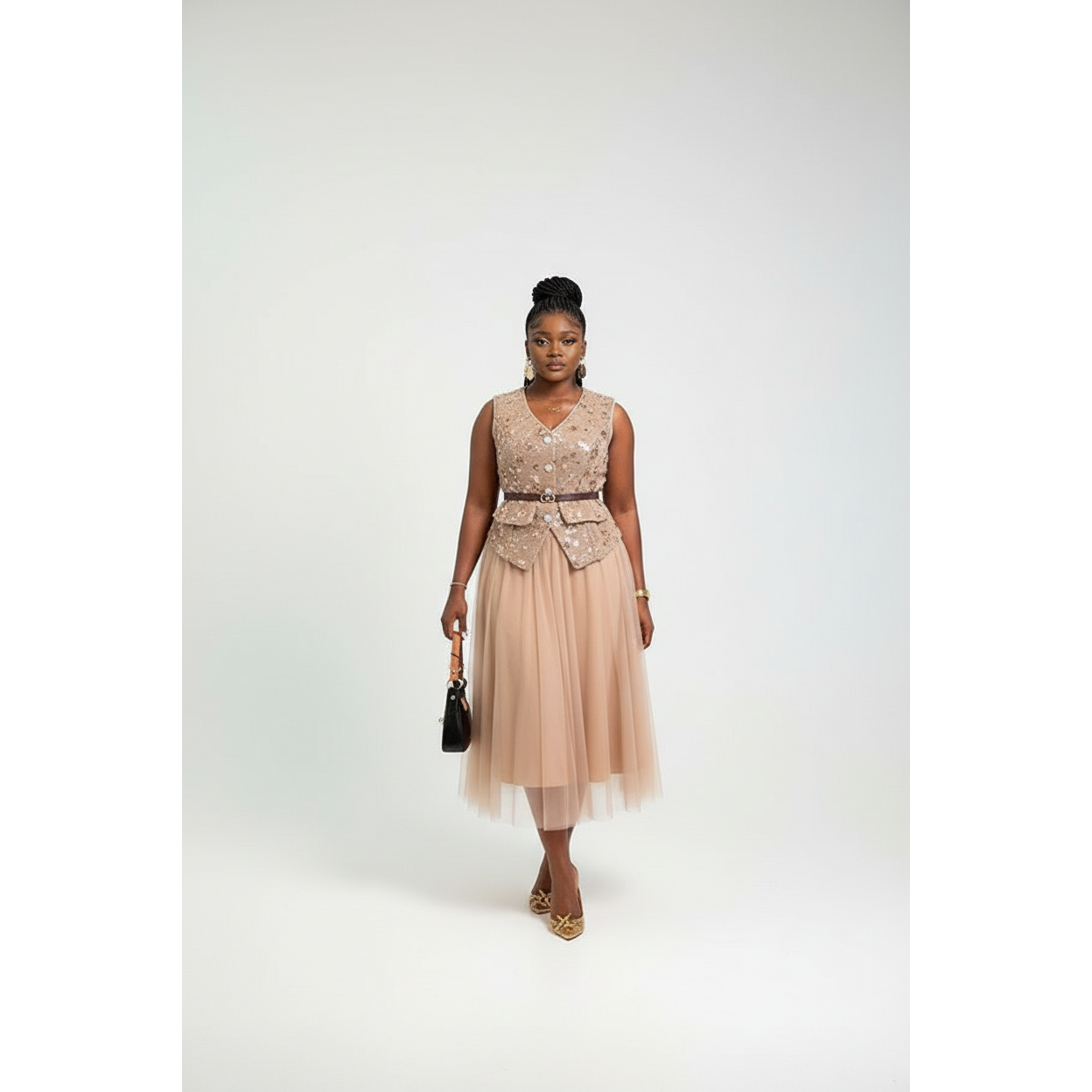 Sequined Vest & Tulle Midi Skirt 2 Piece Set