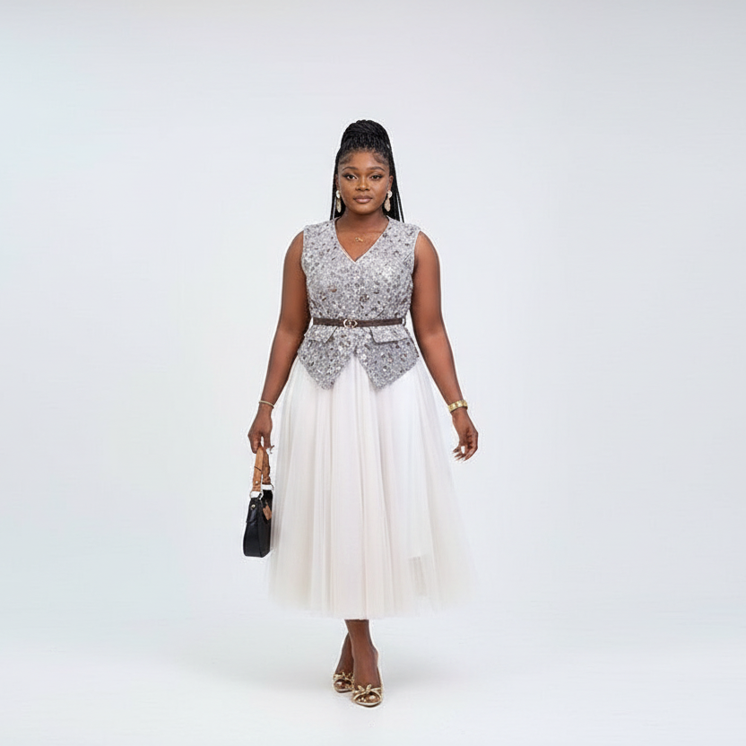 Sequined Vest & Tulle Midi Skirt 2 Piece Set