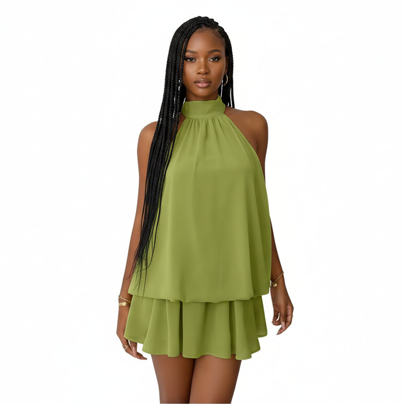 Halter Tie Backless A Line Party Mini Dress