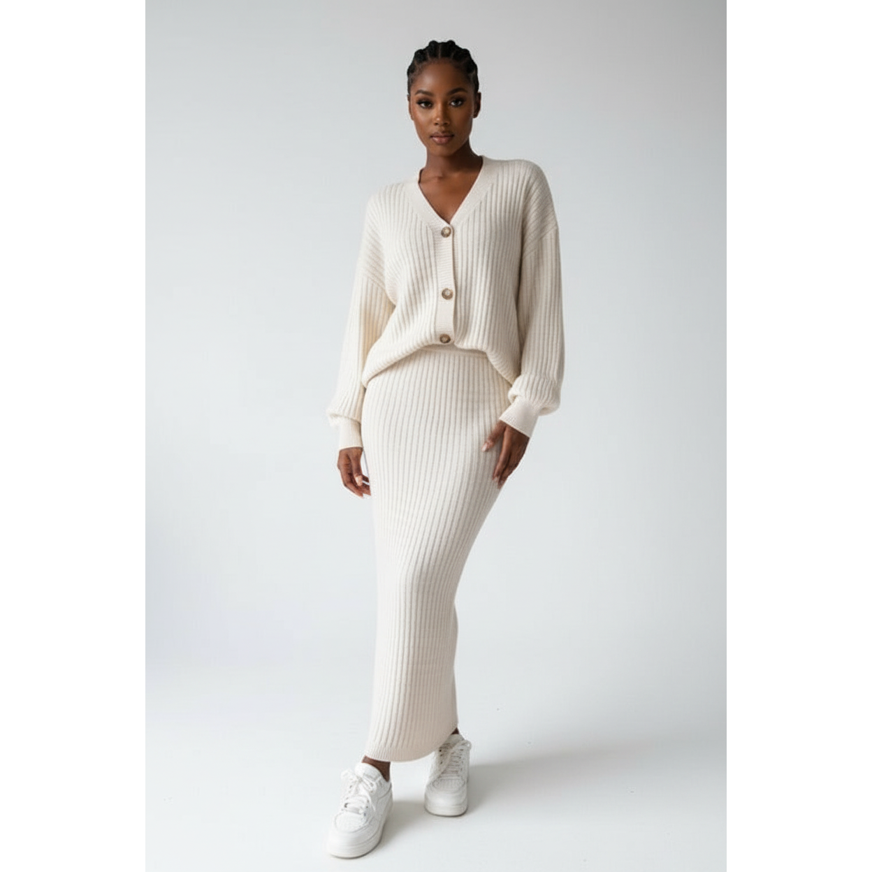 Ladies Two-Piece Knitted Sweater & Maxi Skirt Set