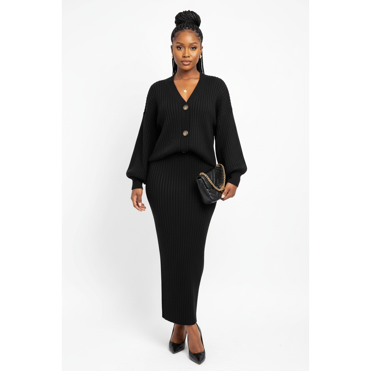 Ladies Two-Piece Knitted Sweater & Maxi Skirt Set