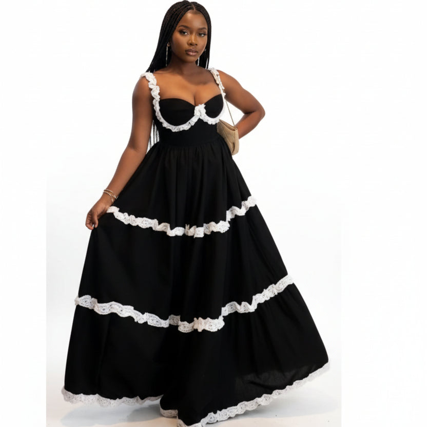 Plus Size Sweetheart Poplin Frill Maxi Dress