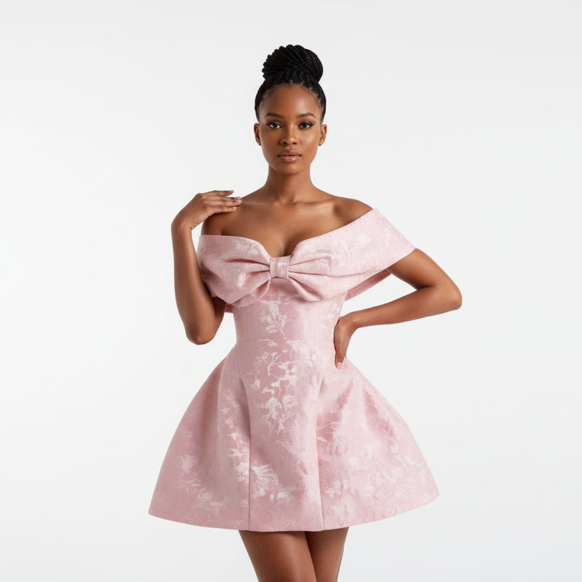 Off-Shoulder Bow Detail Mini Dress