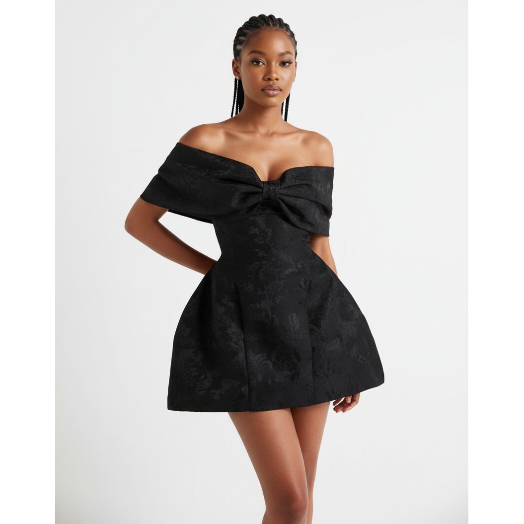 Off-Shoulder Bow Detail Mini Dress