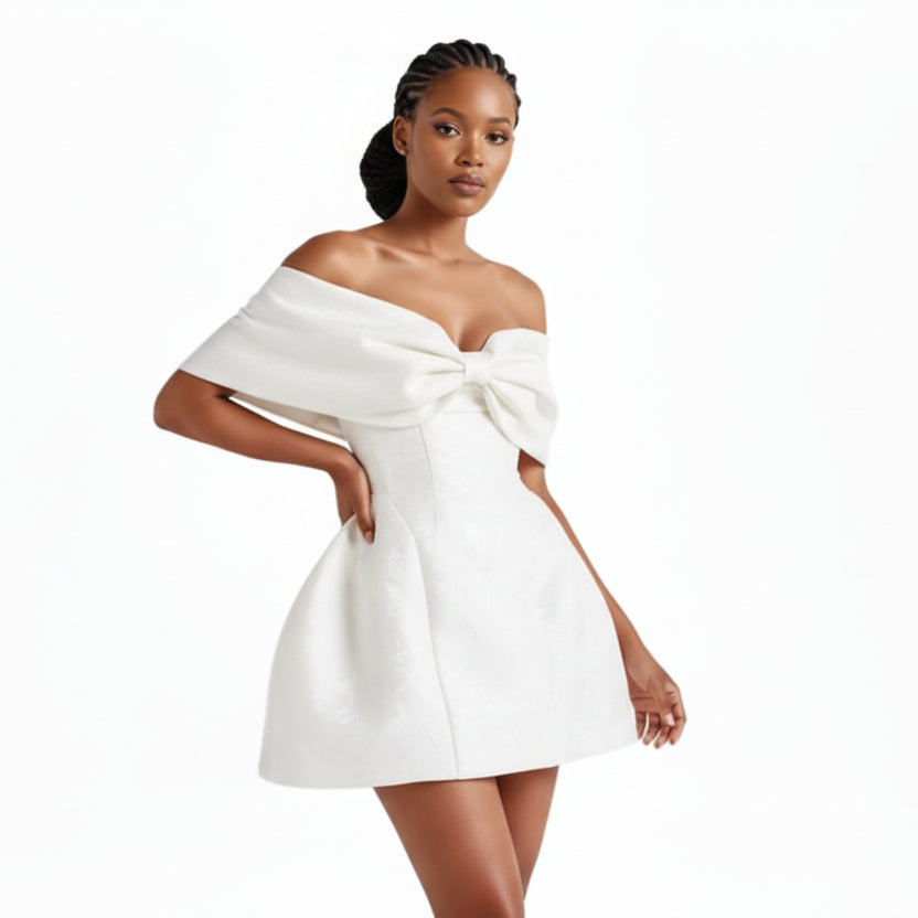 Off-Shoulder Bow Detail Mini Dress