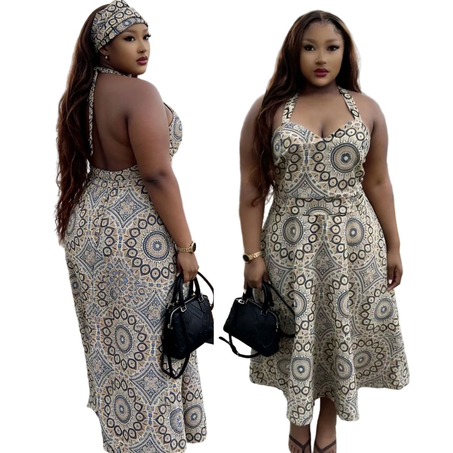 Patterned African Print Halter Neck Maxi Dress