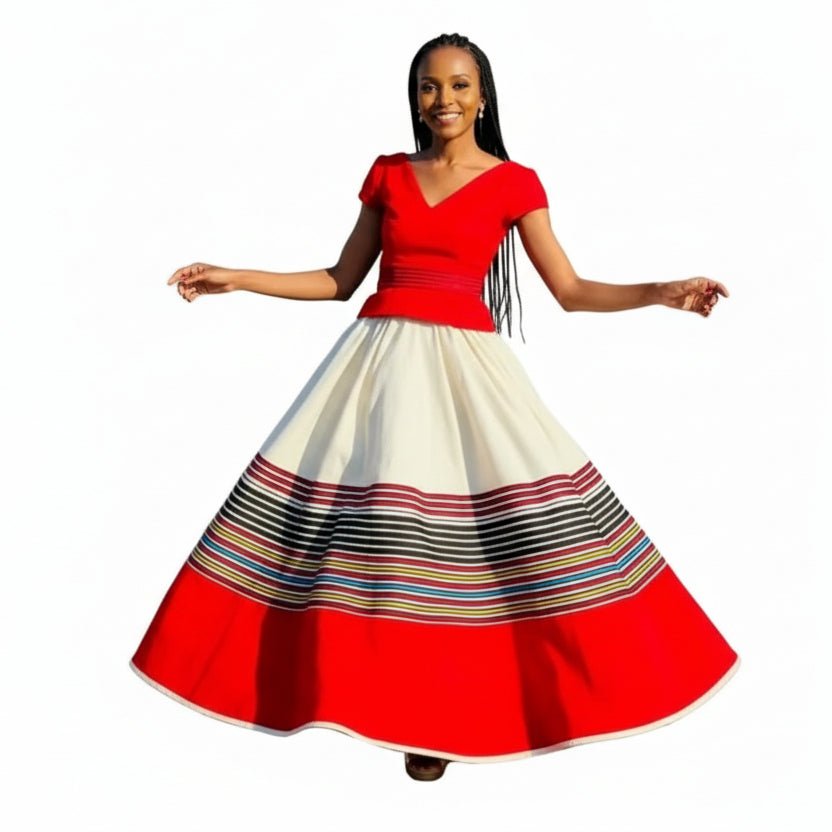 African Print V-Neck Traditional Dress