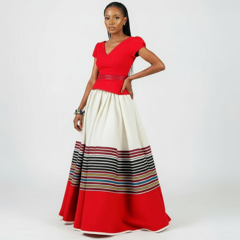 African Print V-Neck Traditional Dress