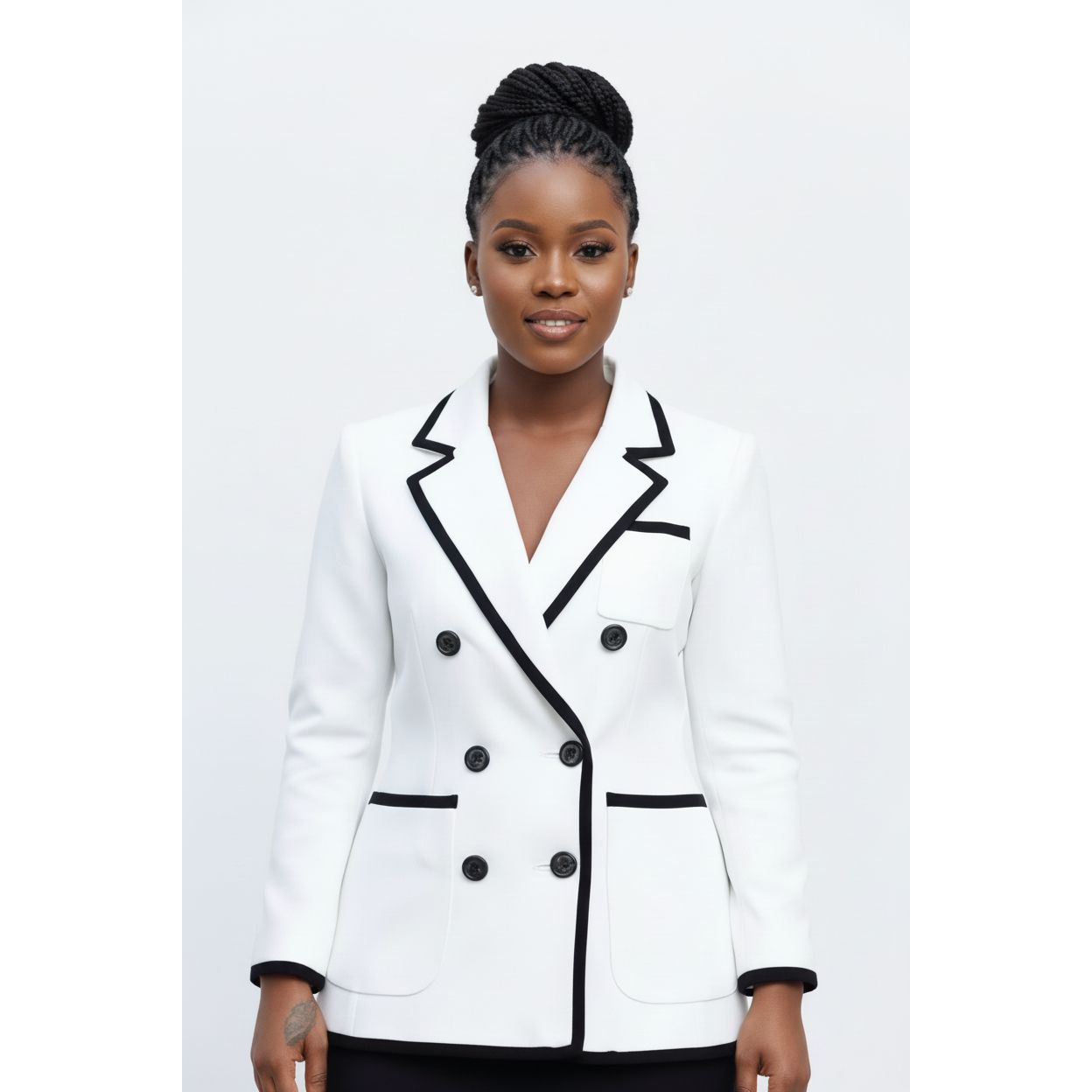 Double Breasted Panel Trim Long Sleeve Blazer