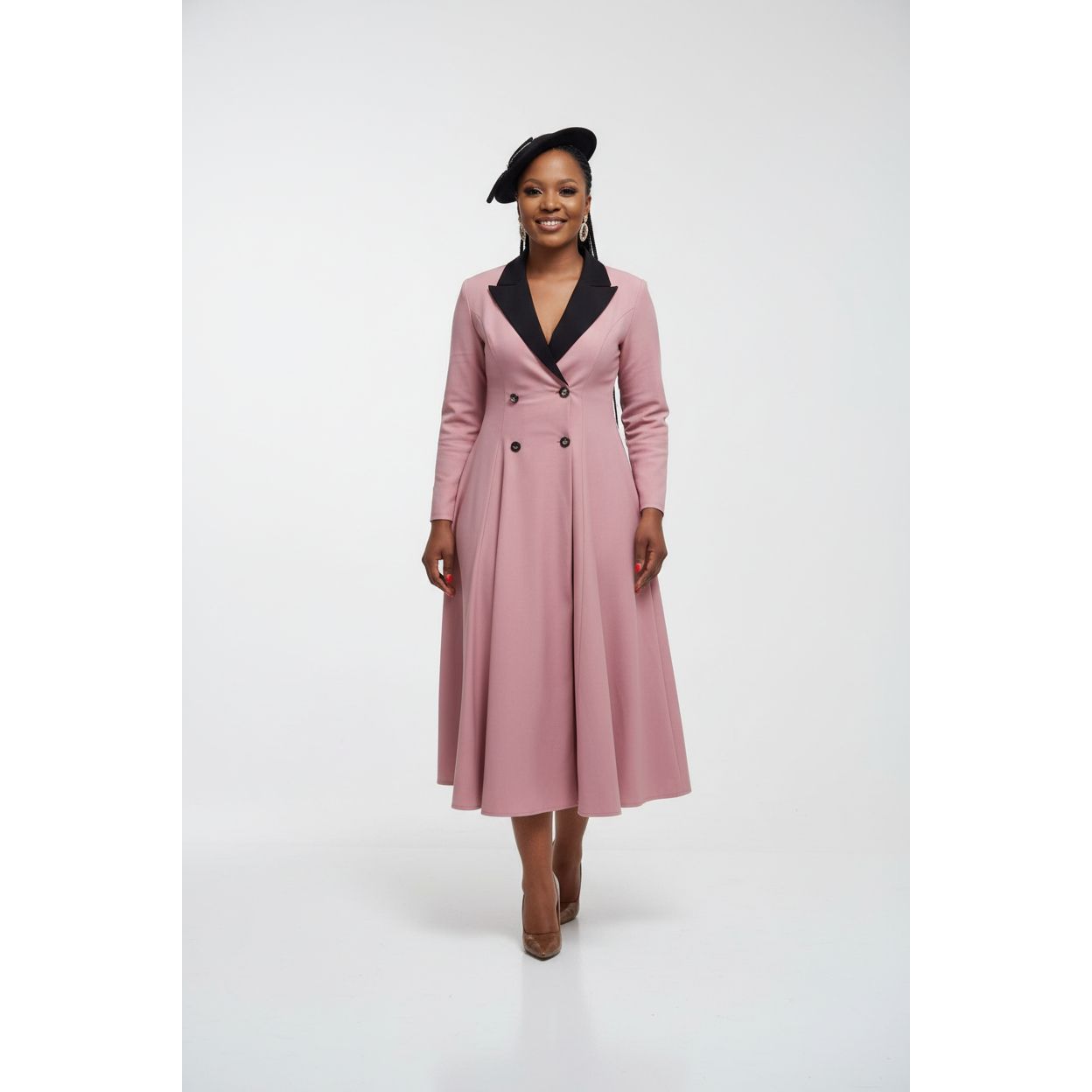 Plus Size Double-Breasted Long-Sleeve Midi Dress