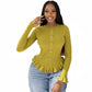 Front Button Ruffle Long Sleeve Top