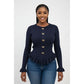 Front Button Ruffle Long Sleeve Top