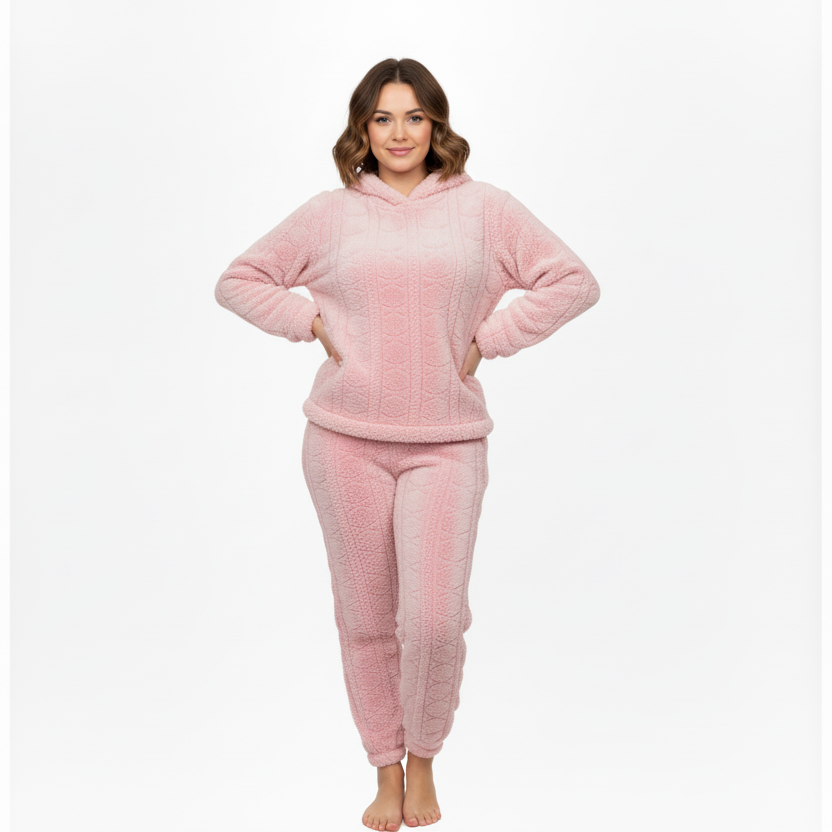 Winter Fleece Hooded Textured Pajamas Set