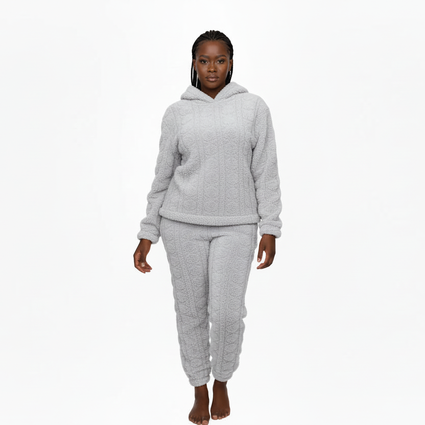 Winter Fleece Hooded Textured Pajamas Set