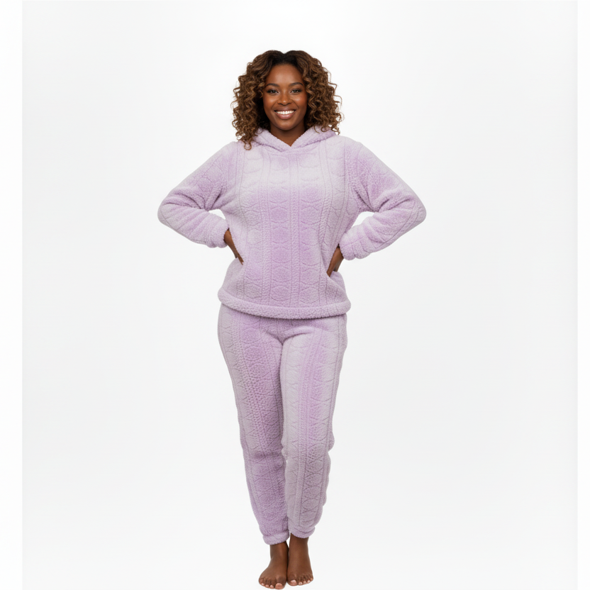 Winter Fleece Hooded Textured Pajamas Set
