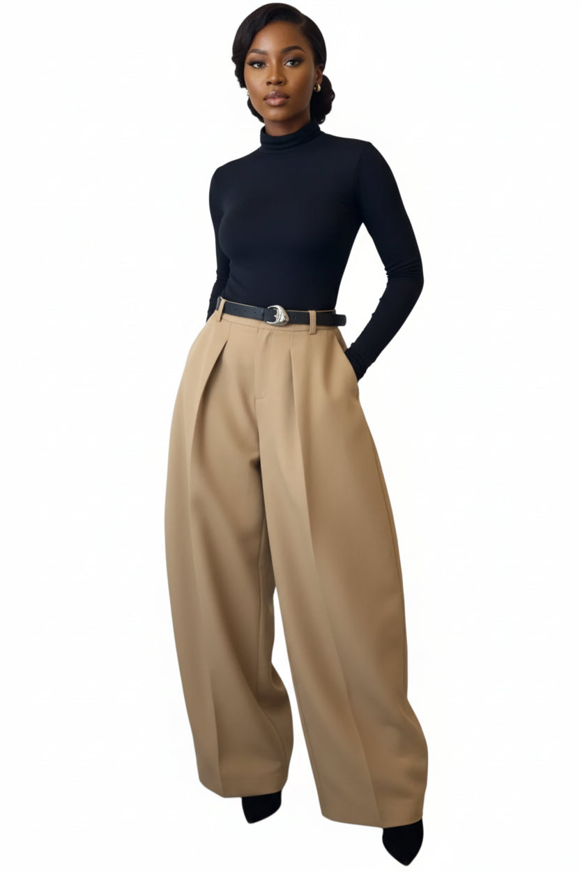 Front Pleat Barrel Wide Leg Pants