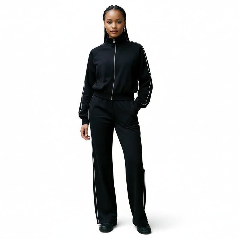 Cropped Zip-Up Track Top & Straight Pants Set