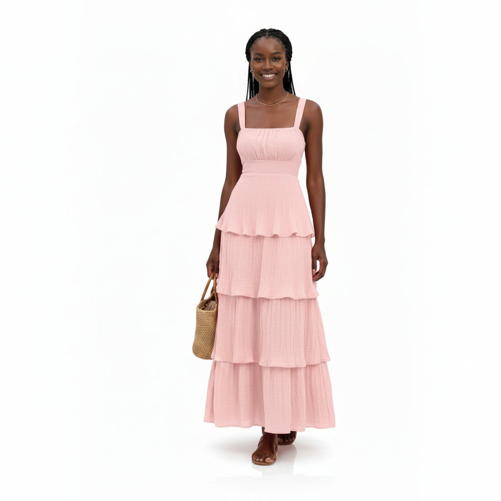 Textured Ruffle Layered Maxi Dress