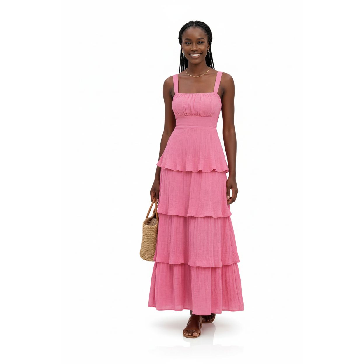 Textured Ruffle Layered Maxi Dress