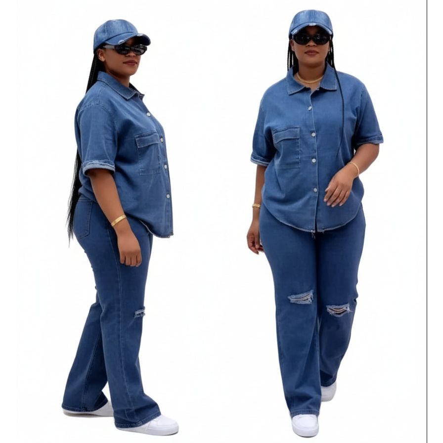 Loose-fit Button-down Top and Matching Flare Jeans