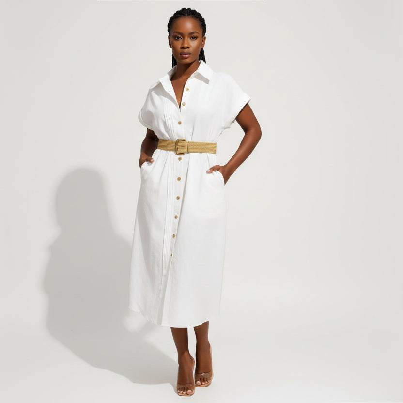 Plus Size Linen Button-Down Shirt Dress