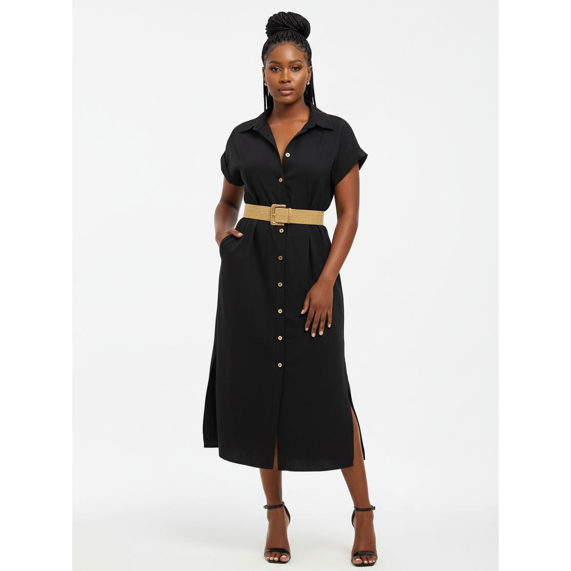 Plus Size Linen Button-Down Shirt Dress