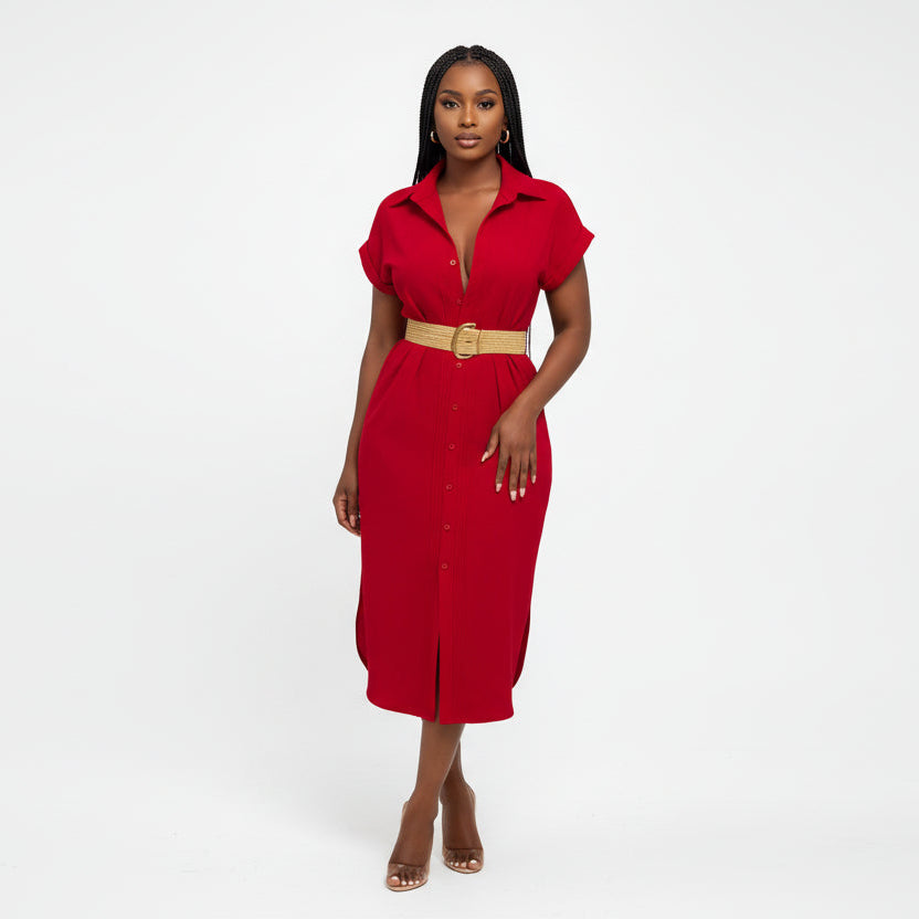 Plus Size Linen Button-Down Shirt Dress