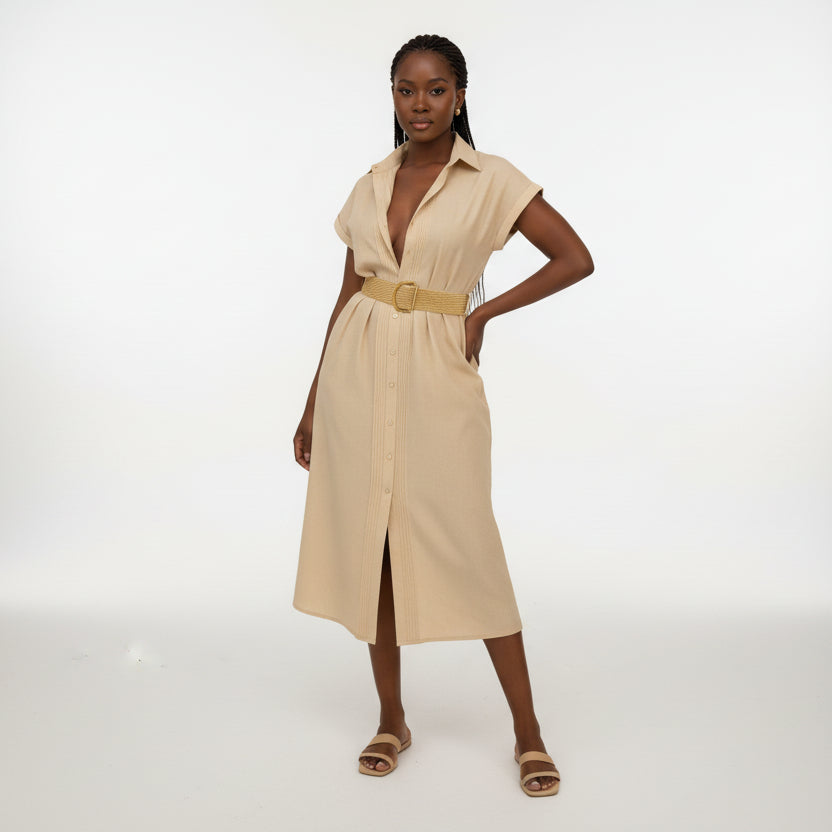 Plus Size Linen Button-Down Shirt Dress