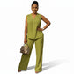 Plus Size Linen Top & Wide Leg Relaxed Trousers Set