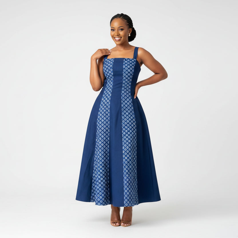 Sleeveless Square Seshweshwe Traditional Dress