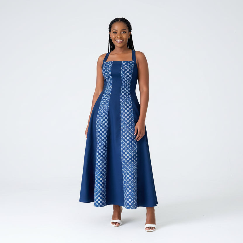 Sleeveless Square Seshweshwe Traditional Dress