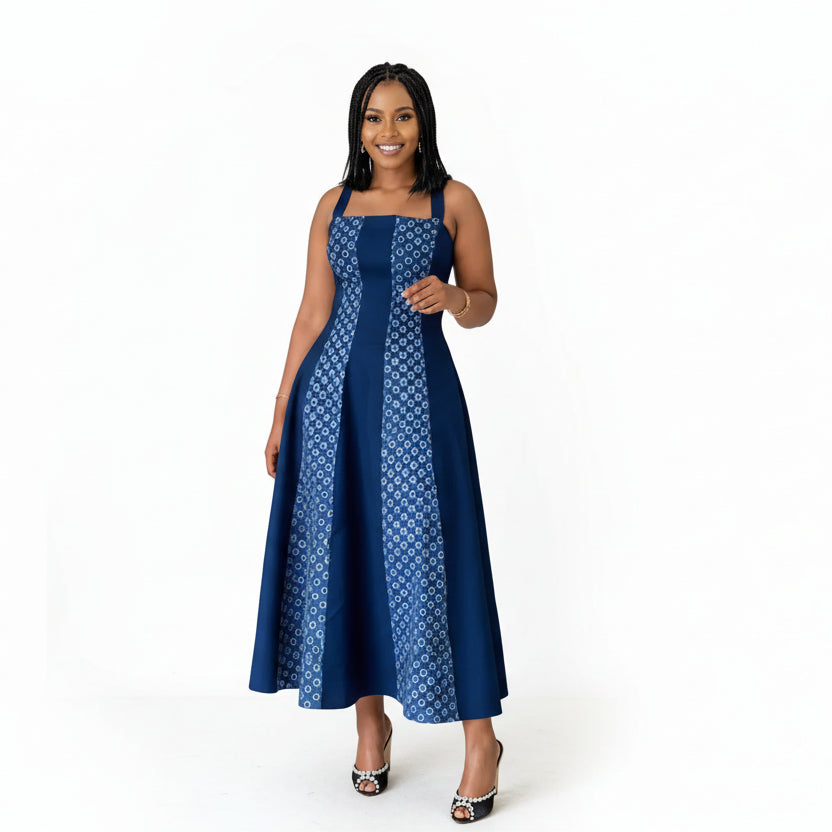 Sleeveless Square Seshweshwe Traditional Dress