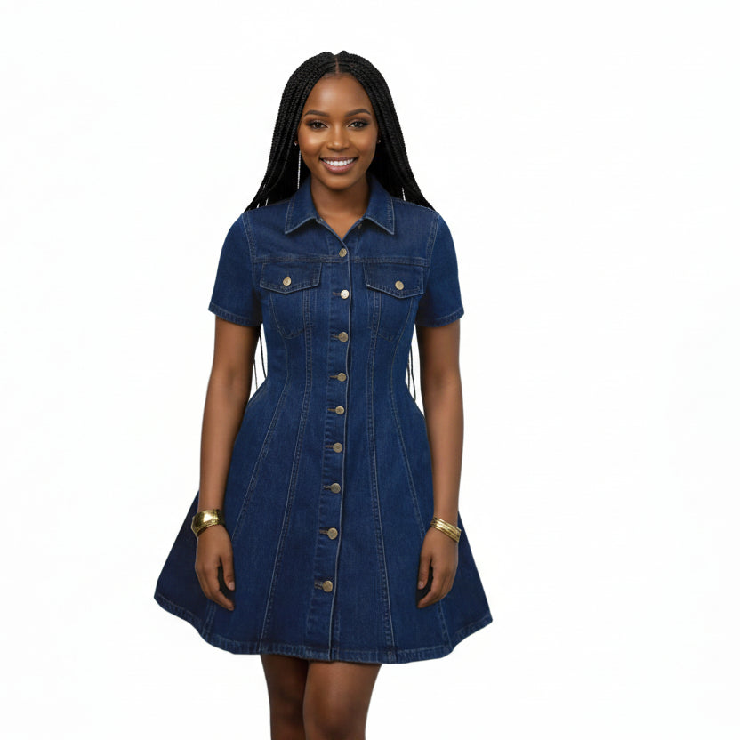 Plus Size Denim Button-Down Short Shirt Dress