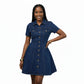 Plus Size Denim Button-Down Short Shirt Dress