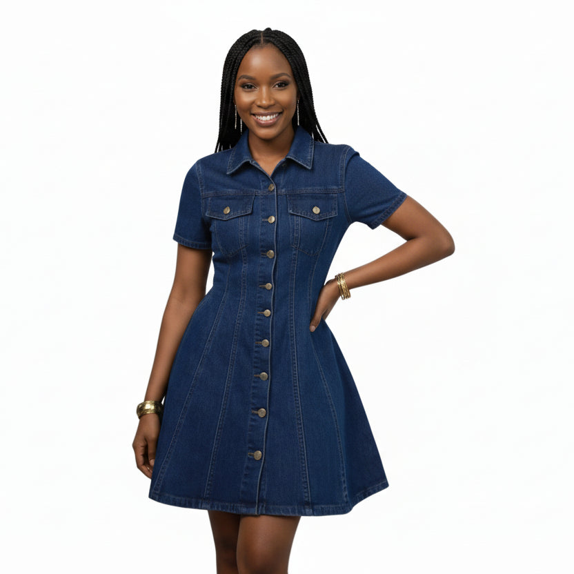 Plus Size Denim Button-Down Short Shirt Dress