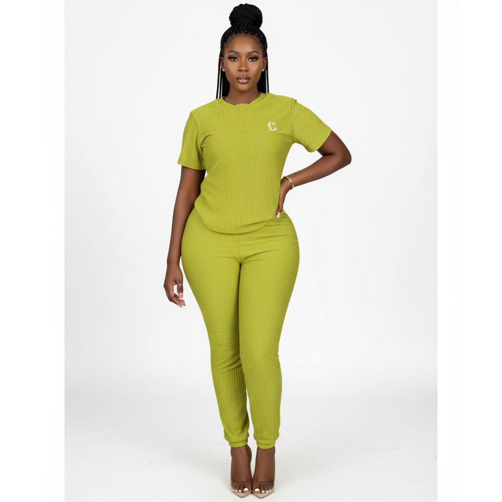 Ladies' Two-Piece Ribbed Top and Pants Set