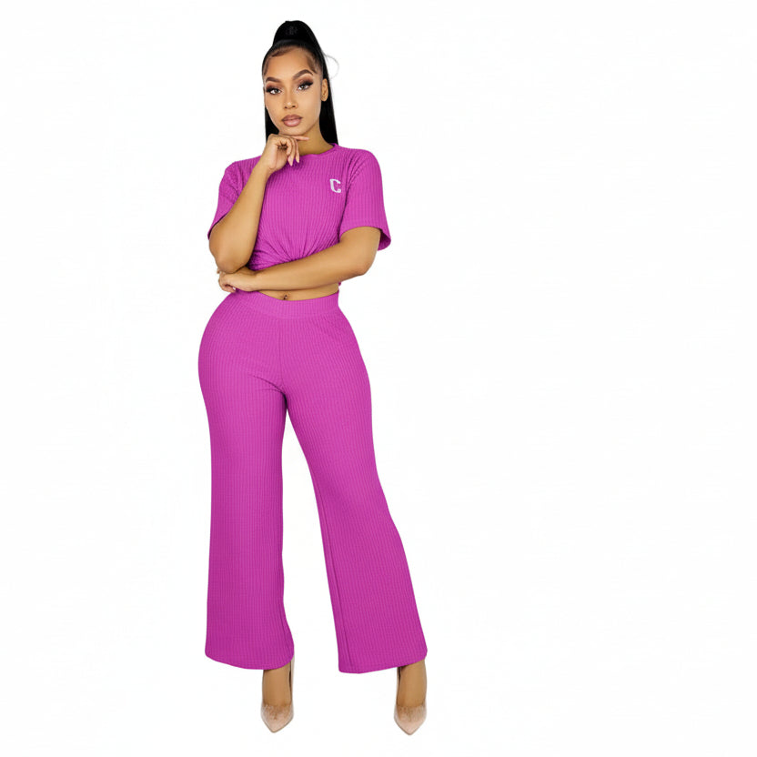 Ladies' Two-Piece Ribbed Top and Pants Set